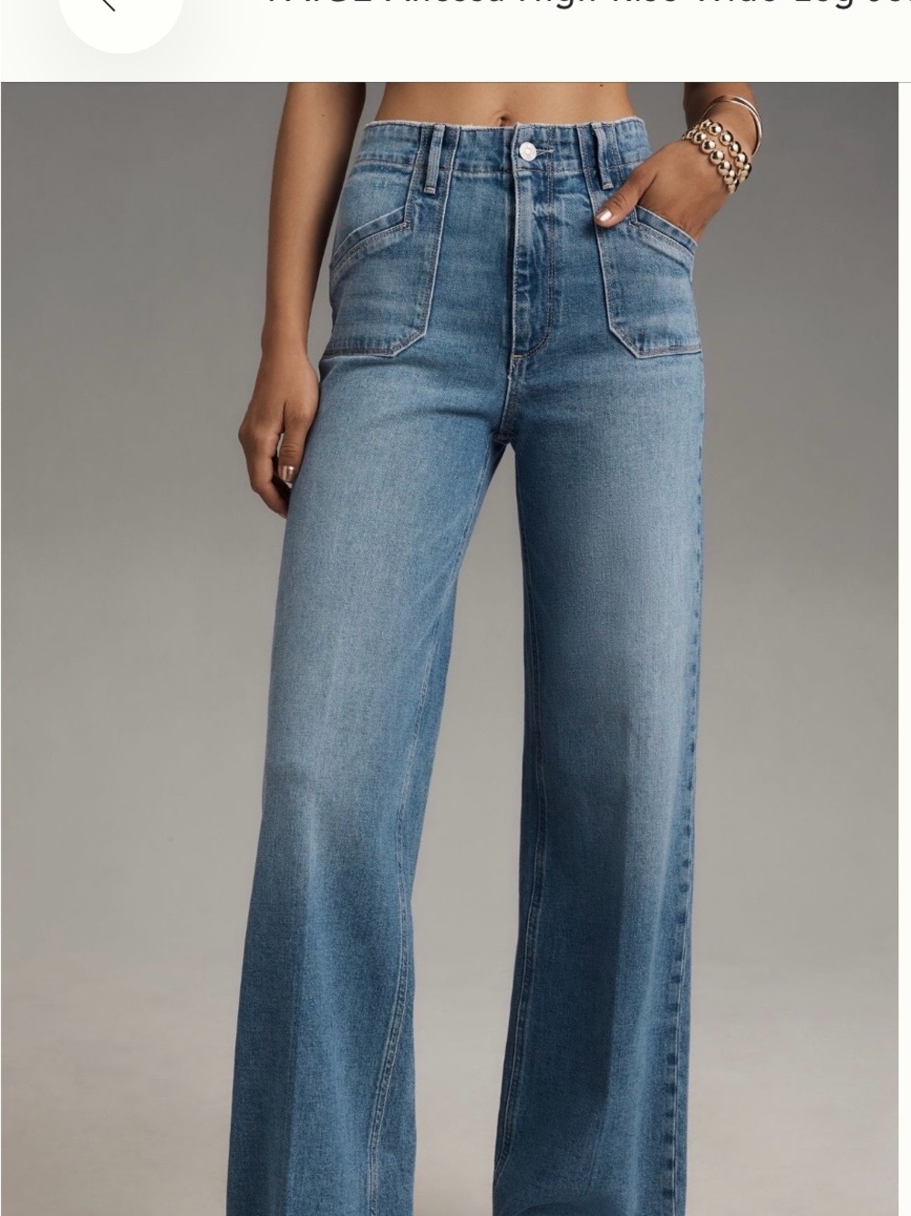 PAIGE Medium Blue High-Rise Wide Leg Jeans